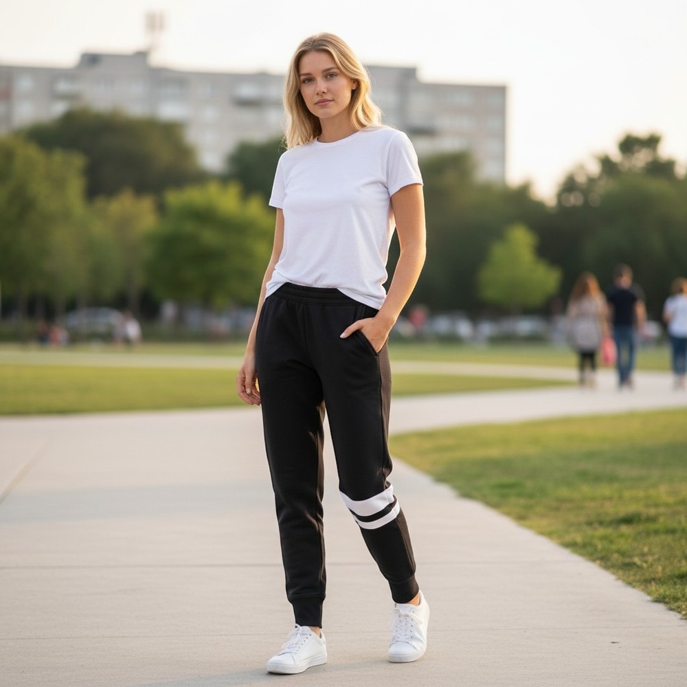 Hollister Womens Black Fleece Relaxed Fit Sweatpants White Stripes Size M